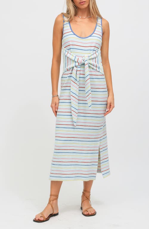 Electric & Rose Camron Pacific Stripe Tie Waist Terry Cloth Maxi Dress in Sky Blue