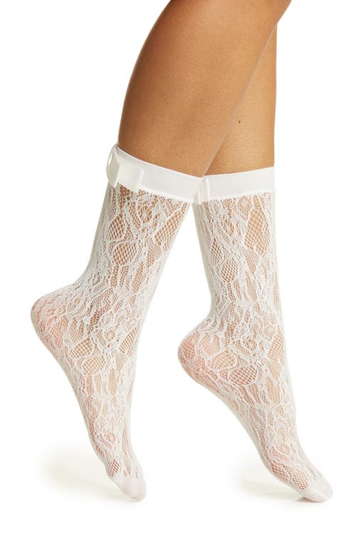 Coco Bow Lace Crew Socks in White