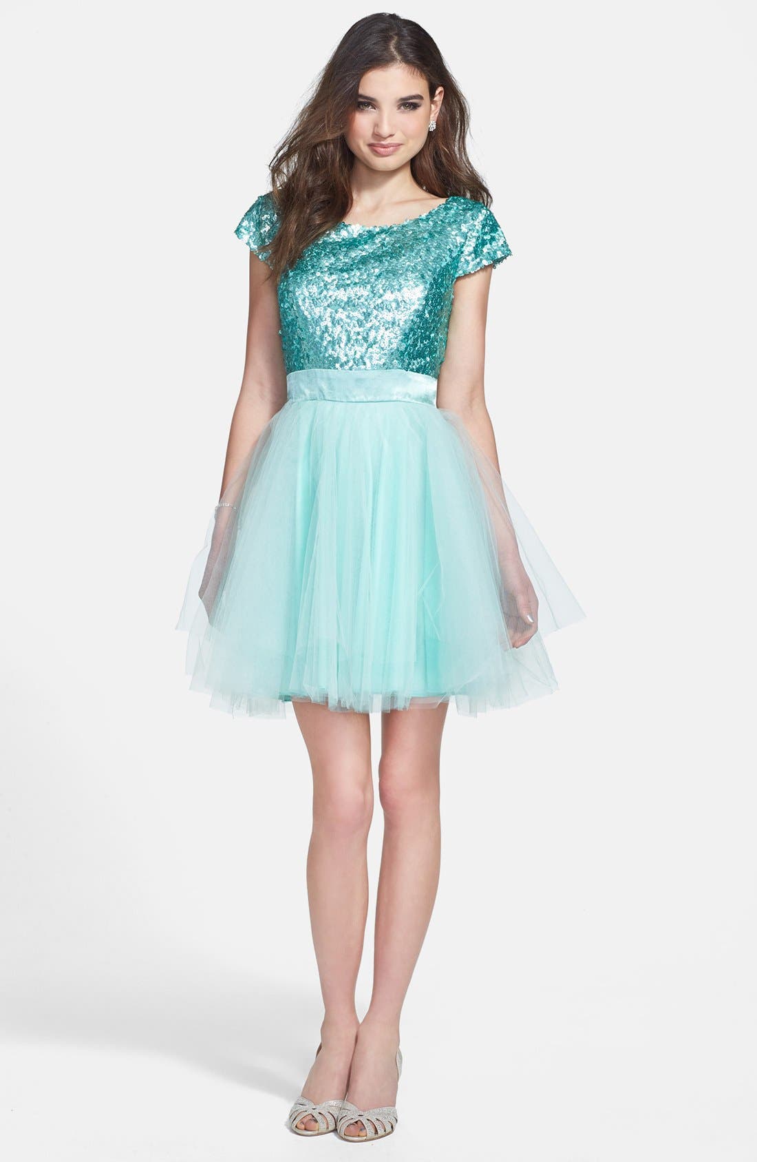 Trixxi Sequin Bodice Tulle Fit & Flare Dress (Juniors) Nordstrom