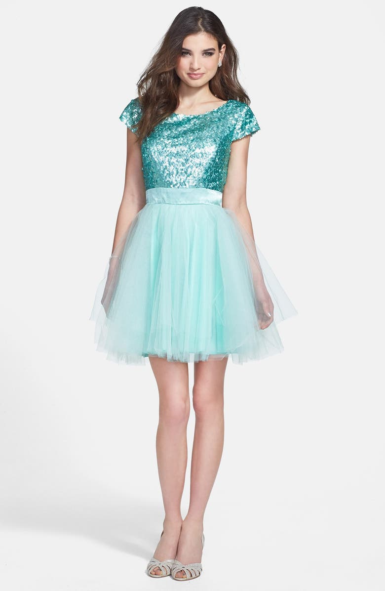 Trixxi Sequin Bodice Tulle Fit & Flare Dress (Juniors) | Nordstrom