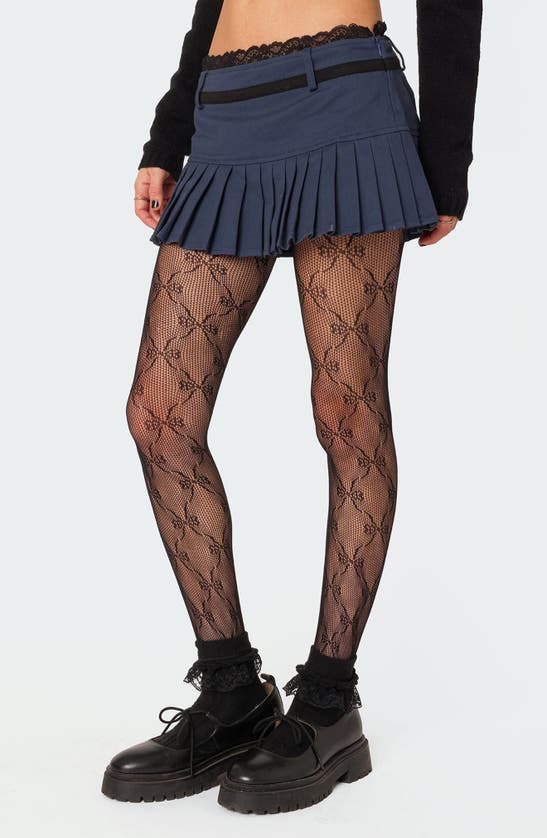 Shop Edikted Aria Pleated Lace Trim Miniskirt In Navy