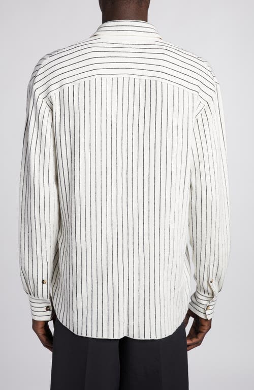 Shop Bottega Veneta Pinstripe Rib Stitch Button-up Shirt In Chalk/grey Melange