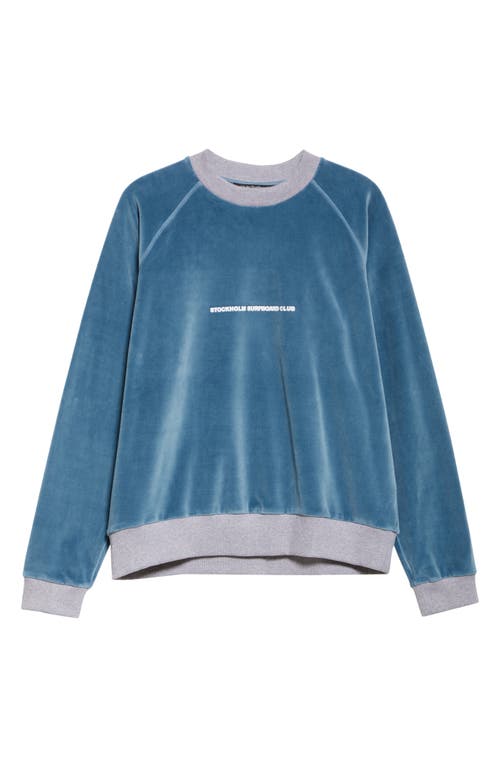 Shop Stockholm Surfboard Club Liberate Surfing Velour Crewneck Sweatshirt In Whale Blue