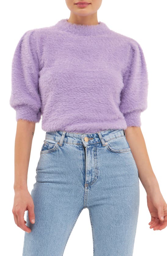 Endless Rose Short Puff Sleeve Sweater In Purple