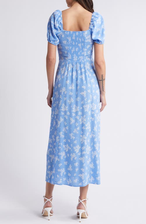 Shop & Other Stories Floral Puff Sleeve Midi Dress In Blue Light