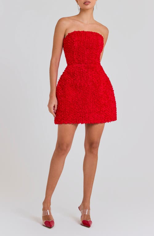 3D Tulip Floral Strapless Minidress in Red
