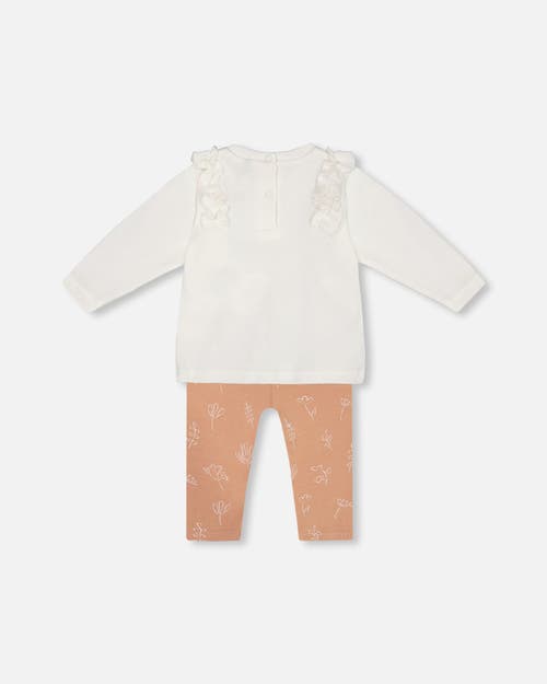 Shop Deux Par Deux Baby Girl's Organic Cotton Top And Printed Leggings Set White And Cinnamon In Printed Tan Flowers