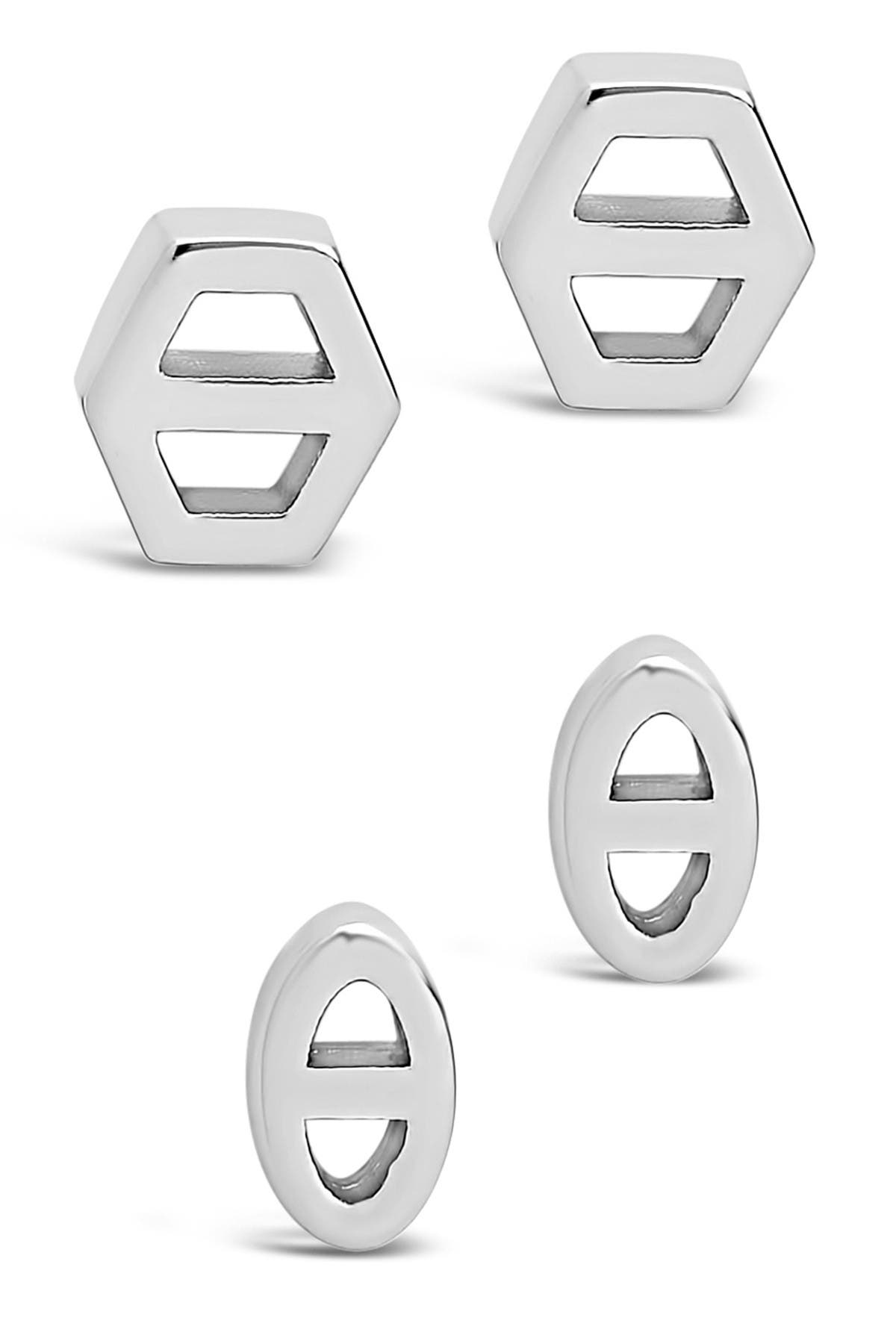 Click to view more detailed imagery on our partner's website Sterling Forever Rhodium Plated Geometric Anchor Chain Link Stud Set In Silver