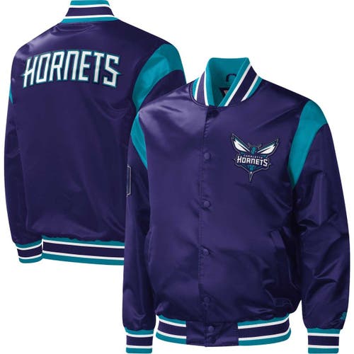 Men's Starter Purple Charlotte Hornets Force Play Satin Full-Snap Varsity Jacket