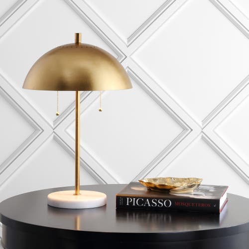 Jonathan Y Ella Dome Metal With Marble Base Led Table Lamp In Gold Leaf/white