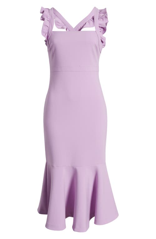 Hara Ruffle Strap Midi Dress in Sheer Lilac