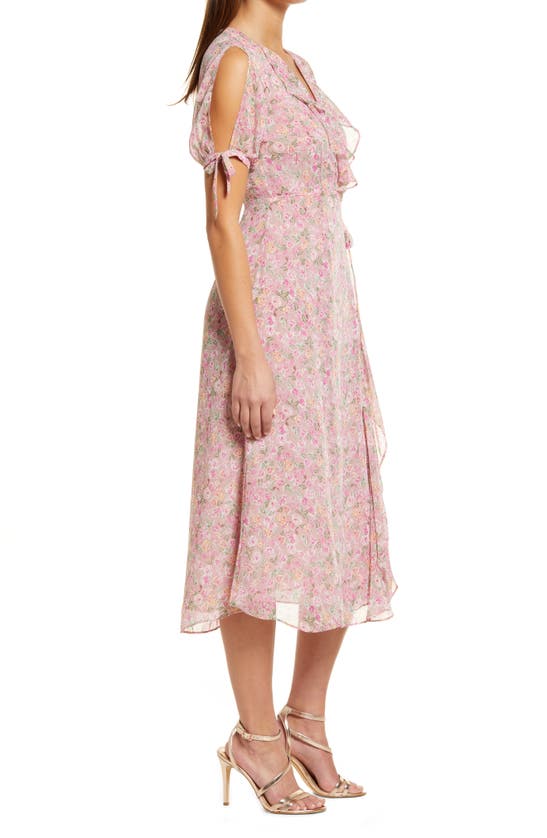 Shop Floret Studios Ruffle Side Tie Wrap Midi Dress In Mauve-pink