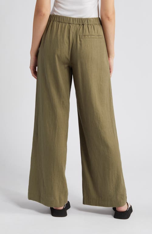 Caslon Wide Leg Pull-on Linen Blend Pants In Olive Burnt