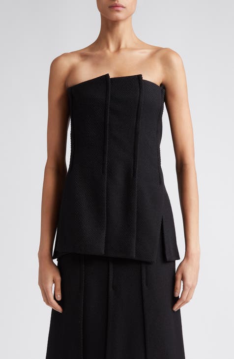 Textured Twill Paneled Bustier Top