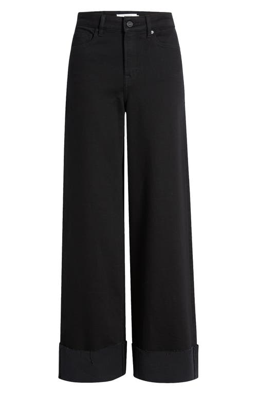 Hidden Jeans Cuffed Raw Hem High Waist Wide Leg Jeans In Black