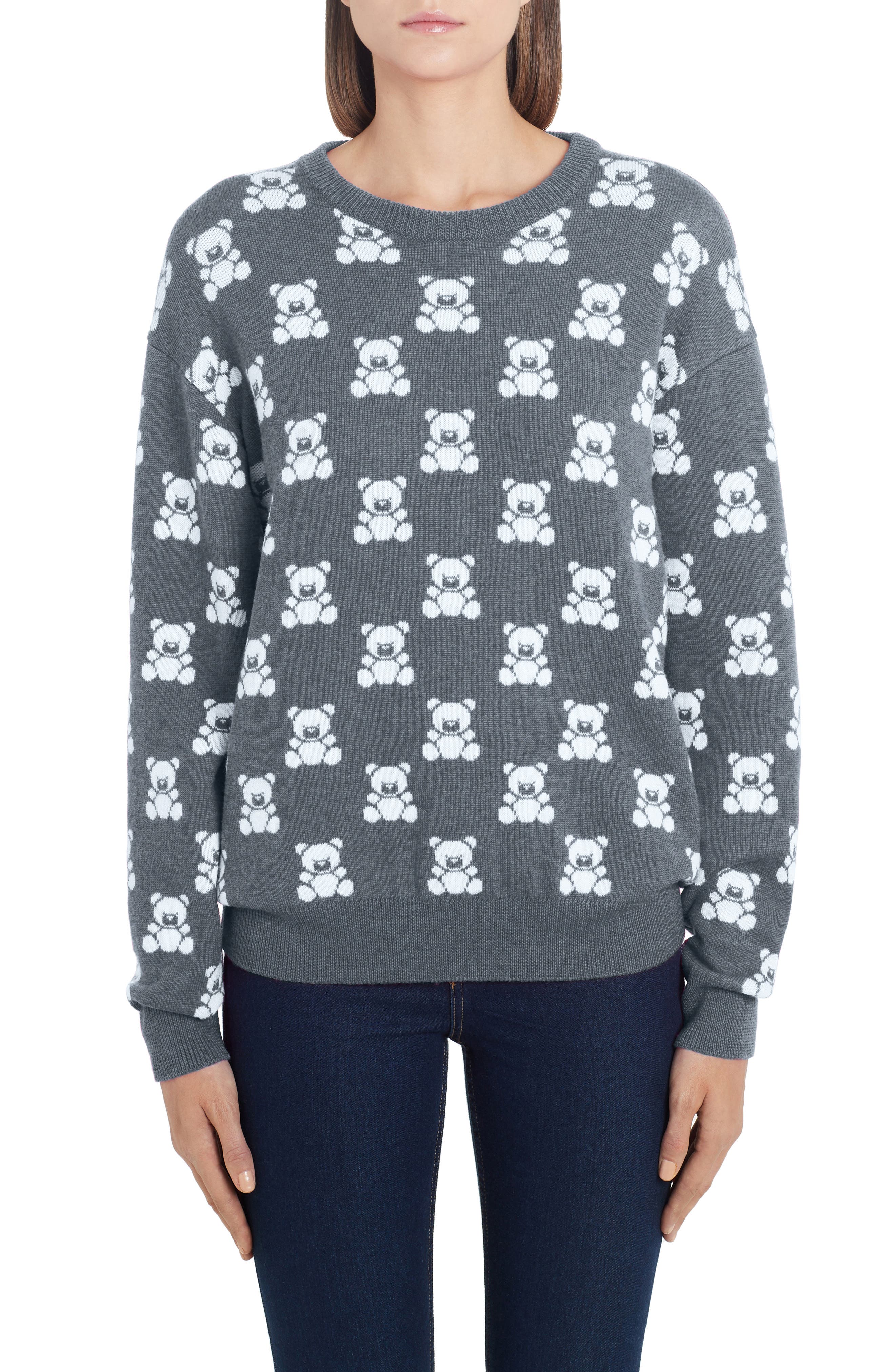 Moschino Checkerboard Bear Wool Sweater, Grey