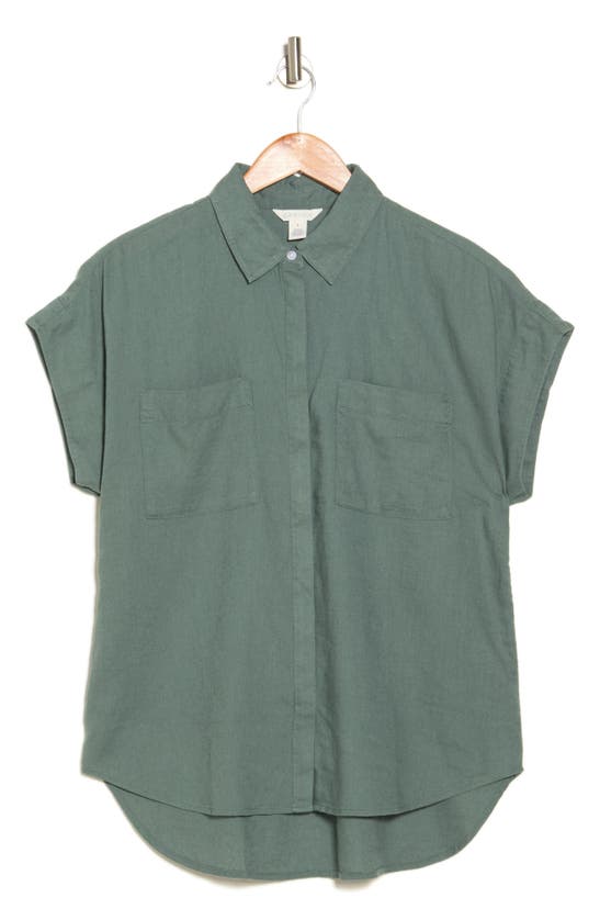 Shop Caslon ® Double Pocket Camp Shirt In Green Duck