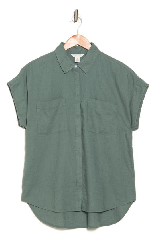 CASLON CASLON® DOUBLE POCKET LINEN BLEND CAMP SHIRT