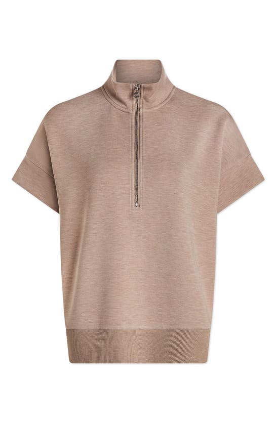 Shop Varley Ritchie Short Sleeve Half Zip In Taupe Marl