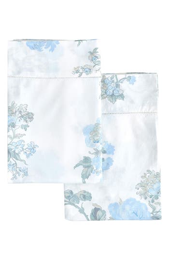 Shop Melange Home Set Of 2 Rose Print Percale Cotton Pillowcase In Blue