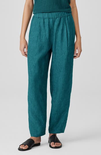 Eileen Fisher Pleated Cropped Organic Linen Lantern Pants In Aegean