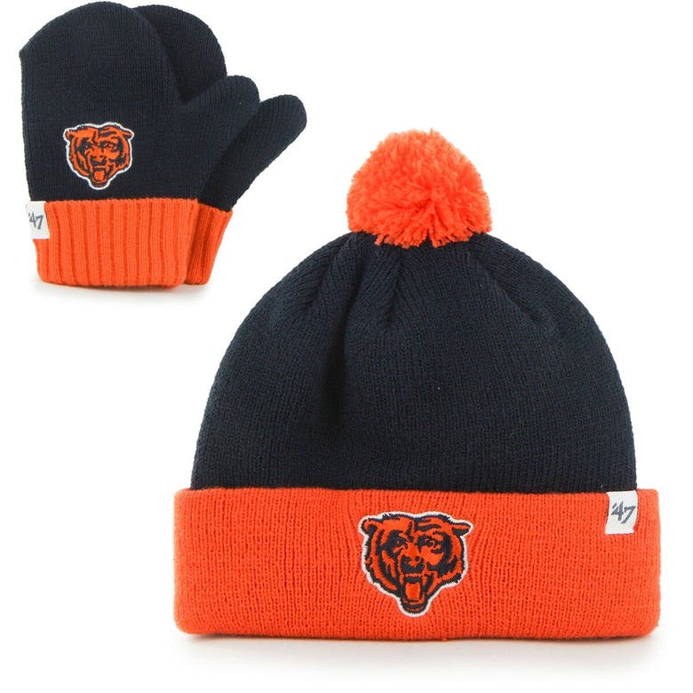 47 Babies' Infant ' Navy/orange Chicago Bears Bam Bam Cuffed Knit Hat With Pom And Mittens Set