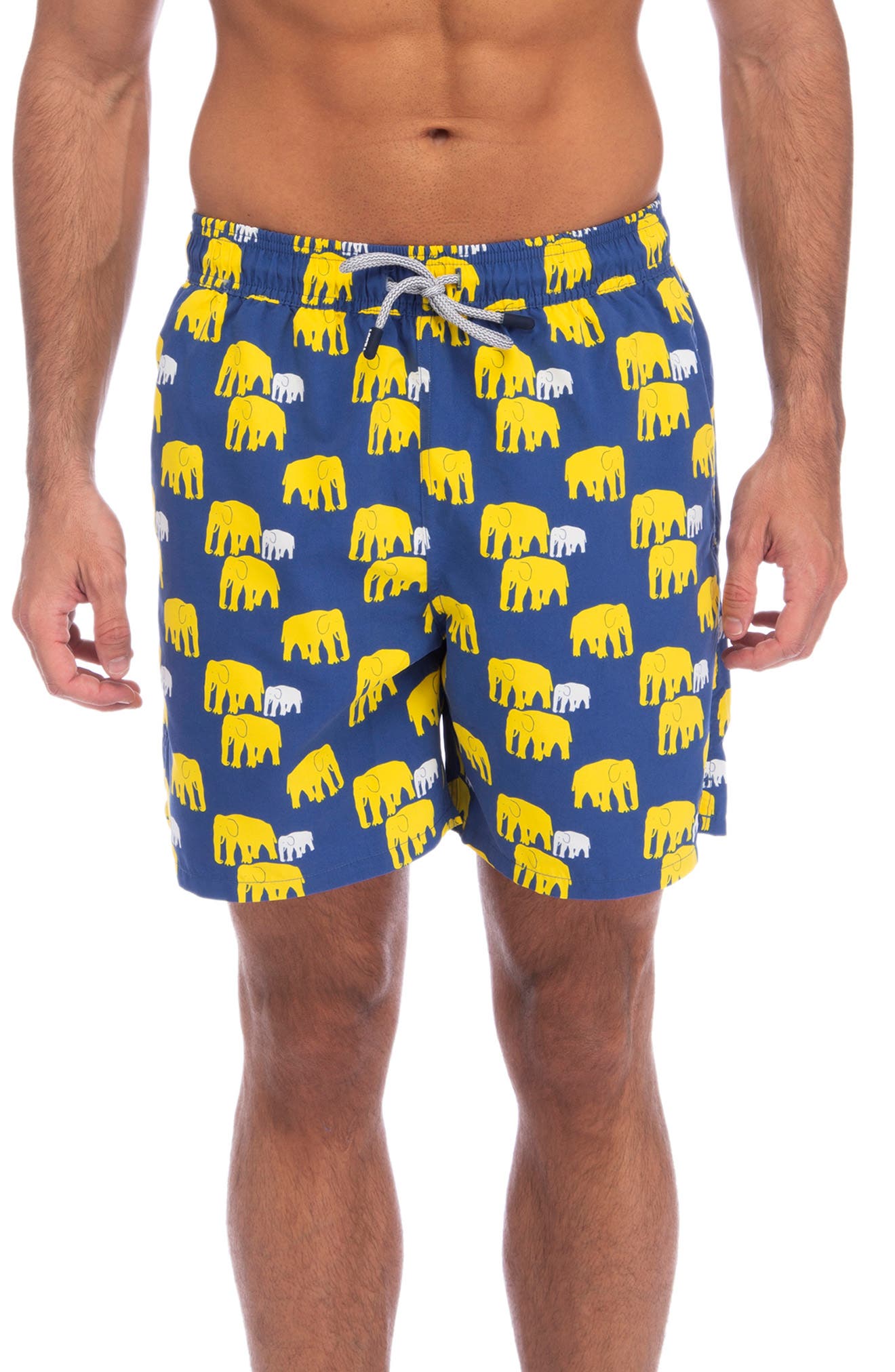 Tom & Teddy Elephant Print Swim Trunks, Blue