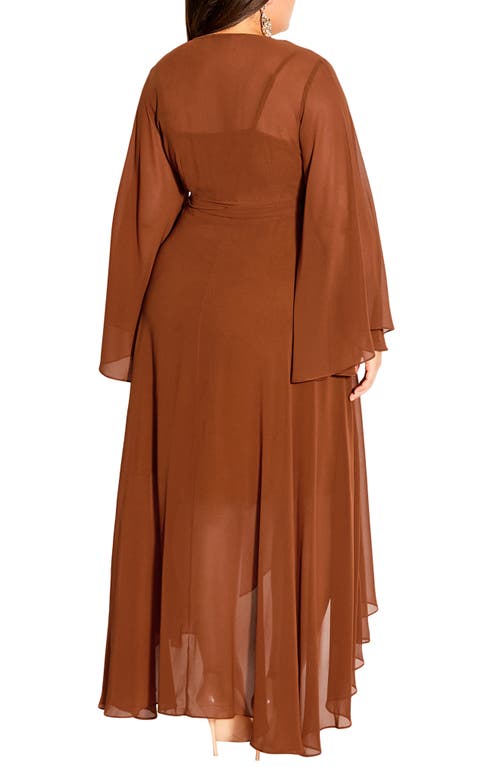 Shop City Chic Fleetwood Long Sleeve Wrap Maxi Dress In Ginger