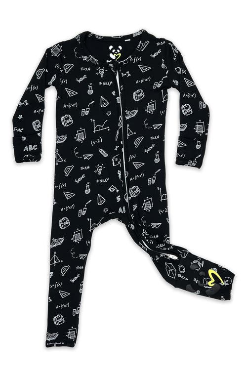 Bellabu Bear Kids' Back To School Fitted One-Piece Convertible Pajamas in Black at Nordstrom, Size Newborn