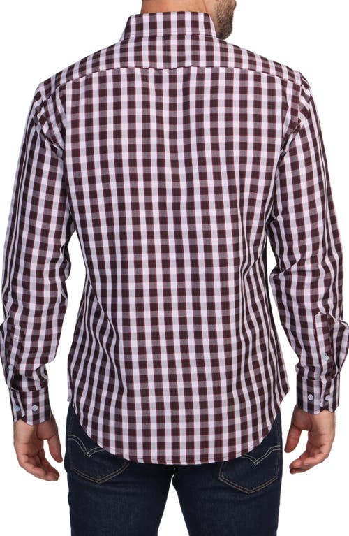 Tailorbyrd Geo Print Stretch Button-down Shirt In Wine