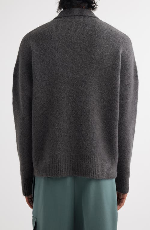 Shop Ami Alexandre Mattiussi Ami Paris Ami De Coeur Oversize Alpaca Blend Polo Sweater In Dark Grey