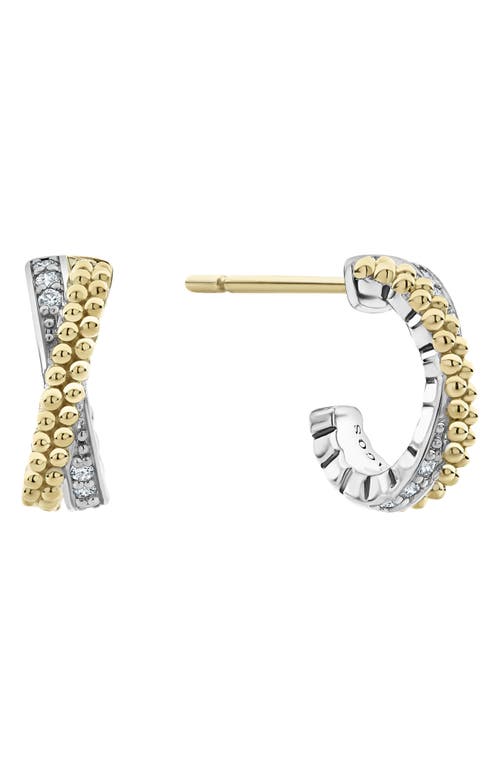 Lagos Caviar Lux Diamond Crossover Hoop Earrings In Silver/diamond
