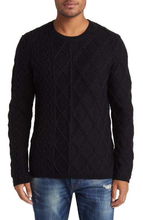 John Varvatos Dotel Mixed Cable Crewneck Sweater in Black at Nordstrom, Size Small