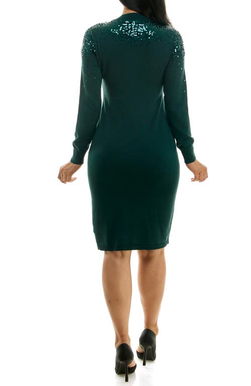 Nina Leonard Sequin Embellished Long Sleeve Sweater Dress In Rich Pine