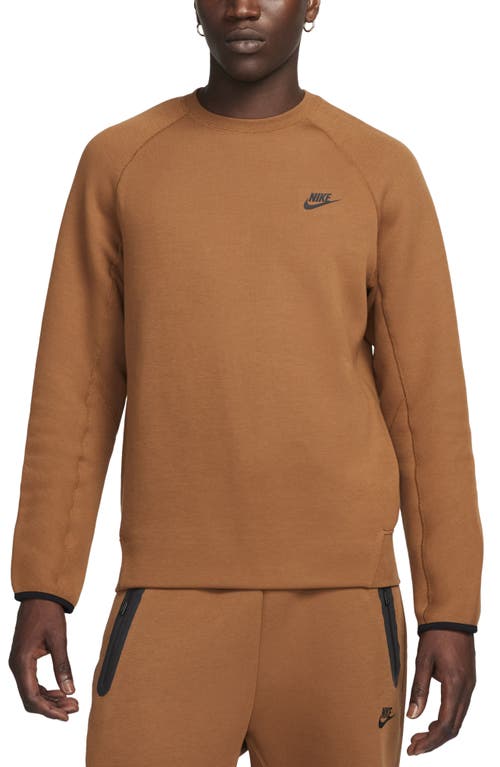 Shop Nike Tech Fleece Crewneck Sweatshirt In Light British Tan/black