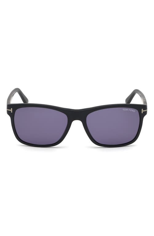 TOM FORD Giulio 57mm Geometric Sunglasses in Matte Black/Blue Smoke at Nordstrom