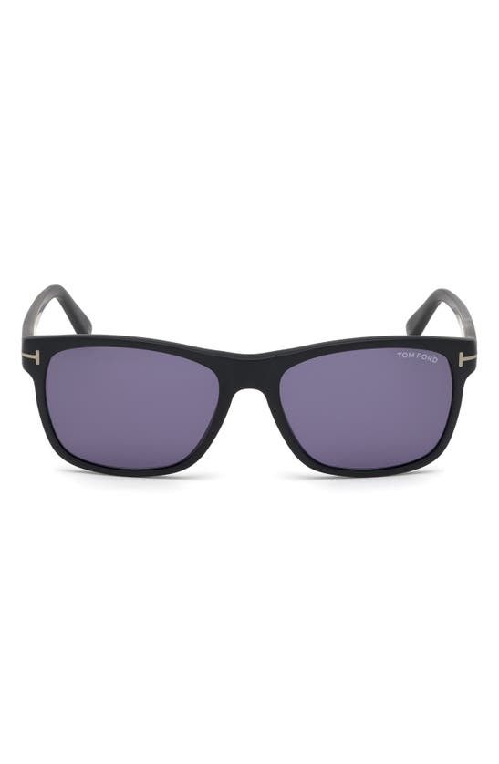 Tom Ford Giulio 57mm Geometric Sunglasses In Matte Black/ Blue Smoke