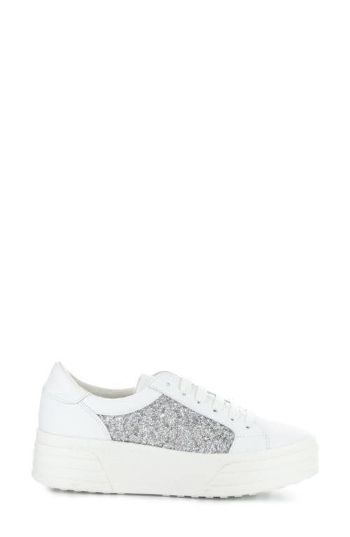 Bos. & Co. Lona Glitter Platform Sneaker In White/plata