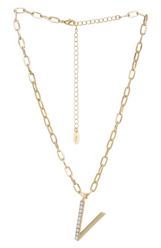 Ettika Imitation Pearl Initial Pendant Necklace In Gold- V