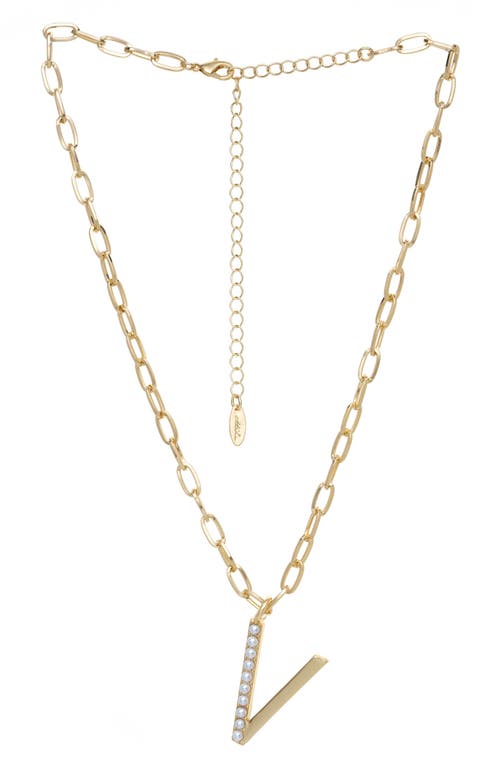 Ettika Imitation Pearl Initial Pendant Necklace in Gold- V at Nordstrom