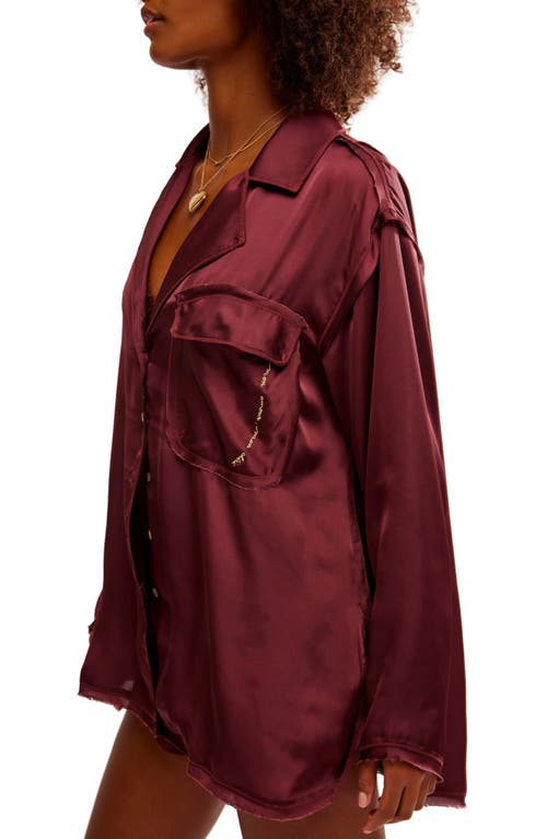 Free People Like Honey Long-sleeve Satin Pajama Shirt In Acai
