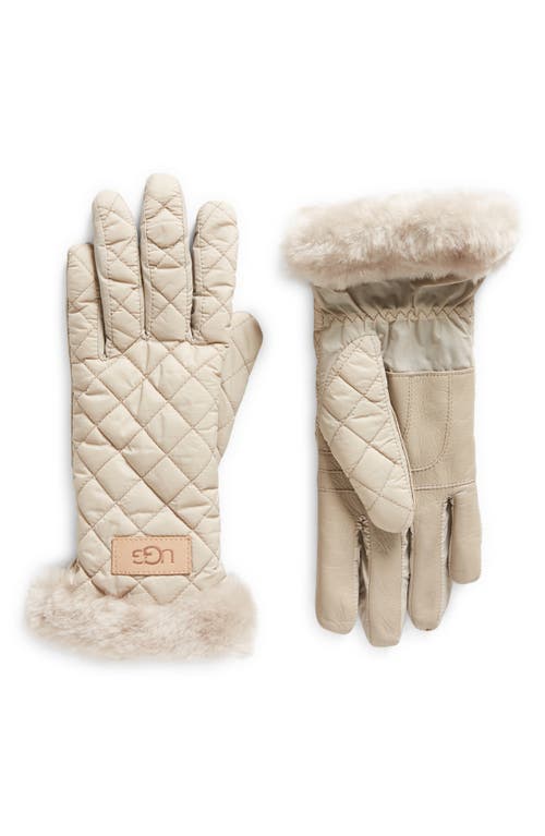 UGG(r) Faux Fur Trim Quilted Gloves in Putty