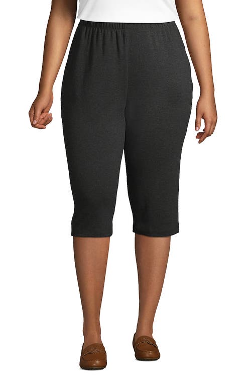 Shop Lands' End Plus Size Sport Knit High Rise Elastic Waist Capri Pants In Dark Charcoal Heather