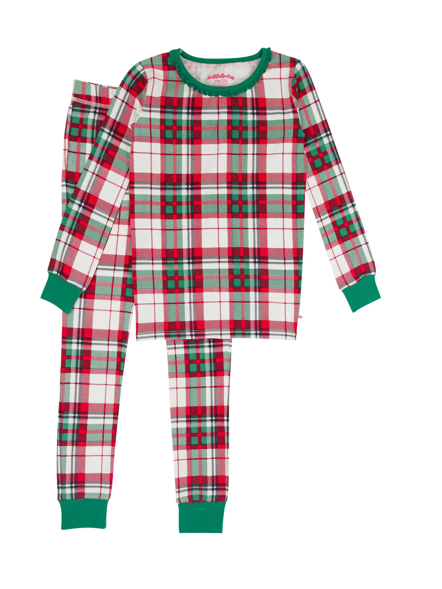 RuffleButts Modal Blend Girls Ruffle Long Sleeve Pajama Set in Dashing Dreams Plaid 