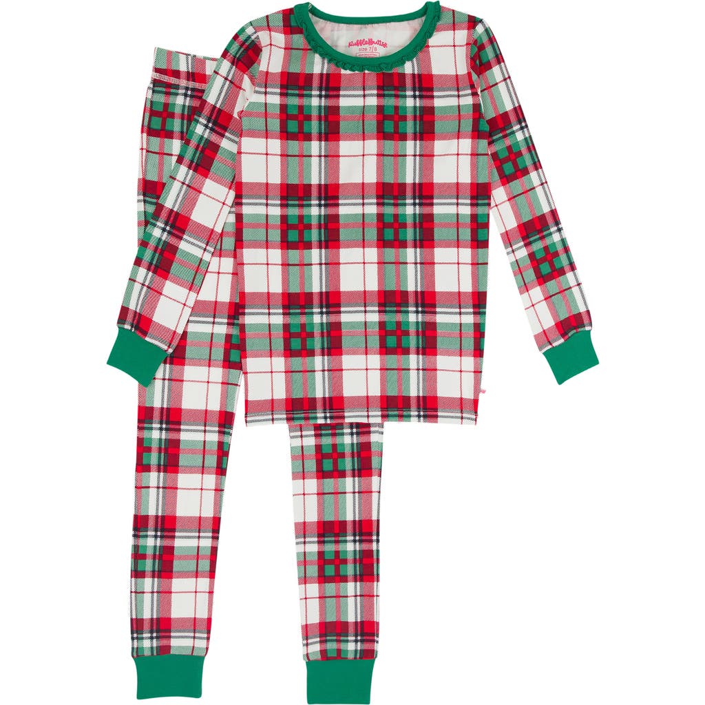 Rufflebutts Modal Blend Girls Ruffle Long Sleeve Pajama Set In Dashing Dreams Plaid