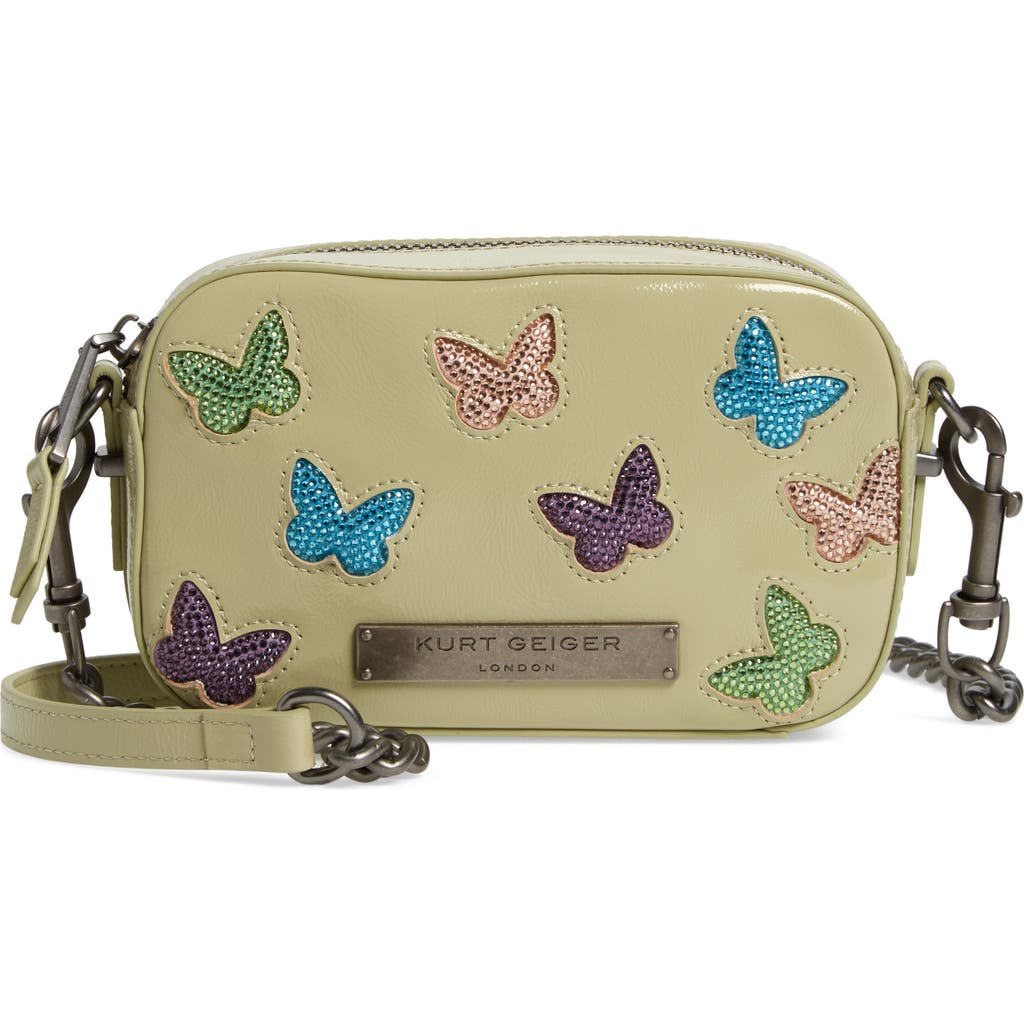 Shop Kurt Geiger London Crystal Butterfly Leather Crossbody Bag In Light/pastel Green