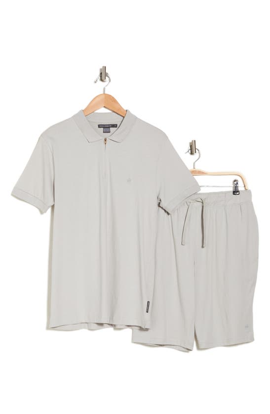 French Connection Quarter Zip Polo & Shorts Set In Solid Light Grey