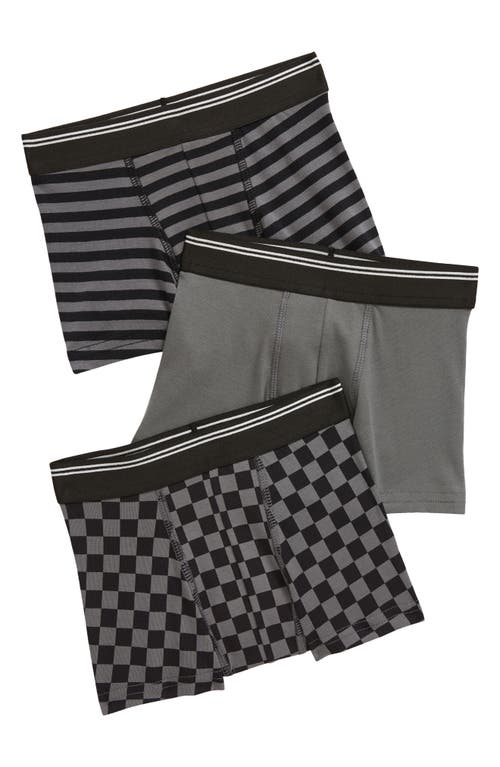 Nordstrom Kids' Assorted 3-Pack Stretch Cotton Boxer Briefs in Black Checks- Stripes Pack