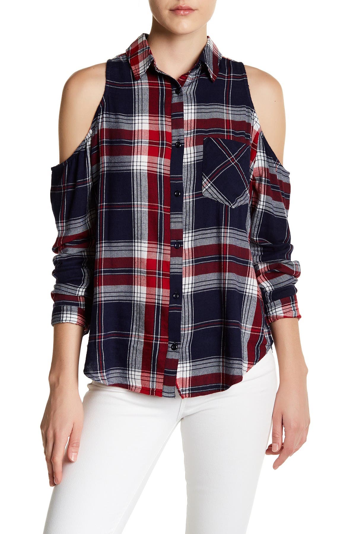 cold shoulder flannel shirt