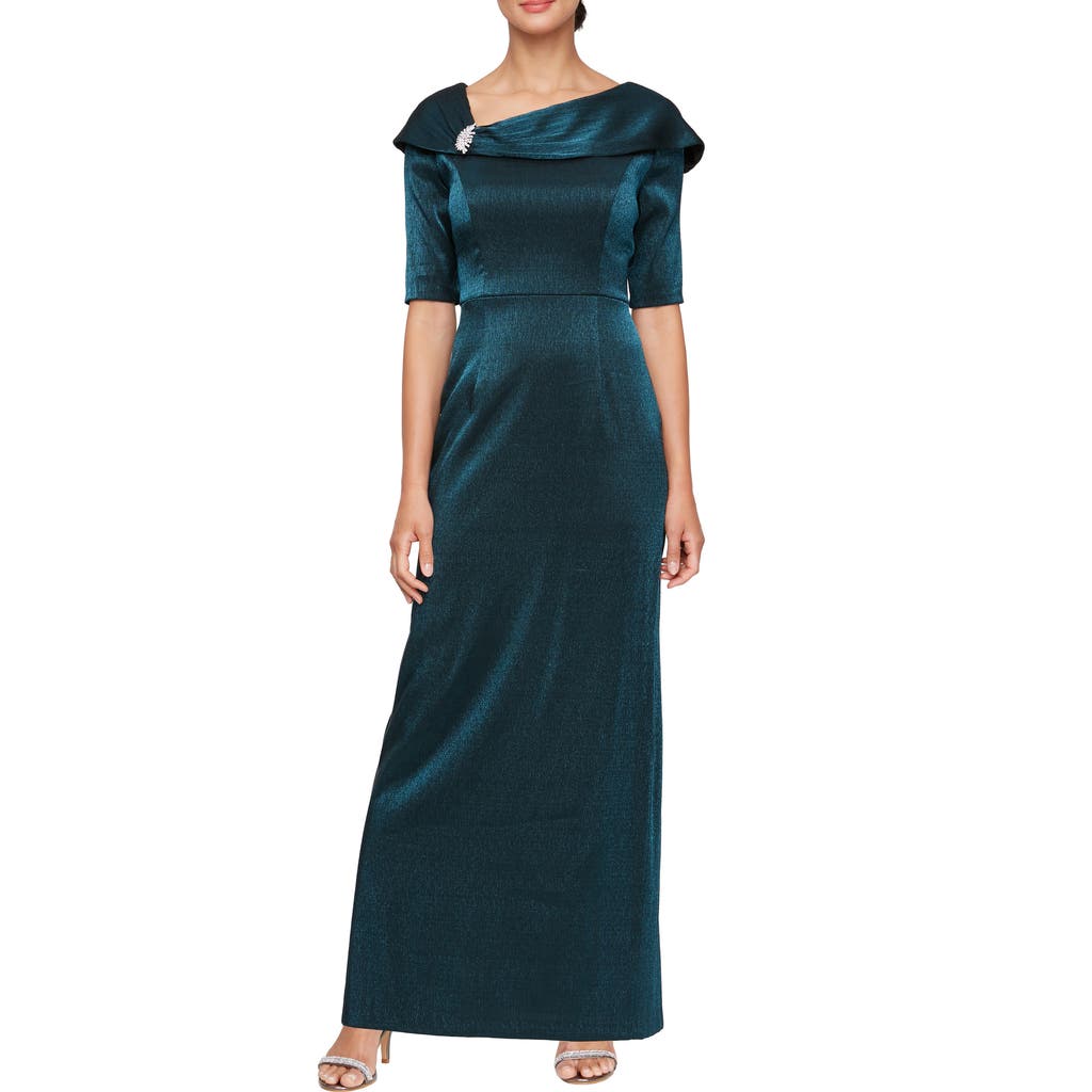 Alex Evenings Foldover Column Gown In Teal